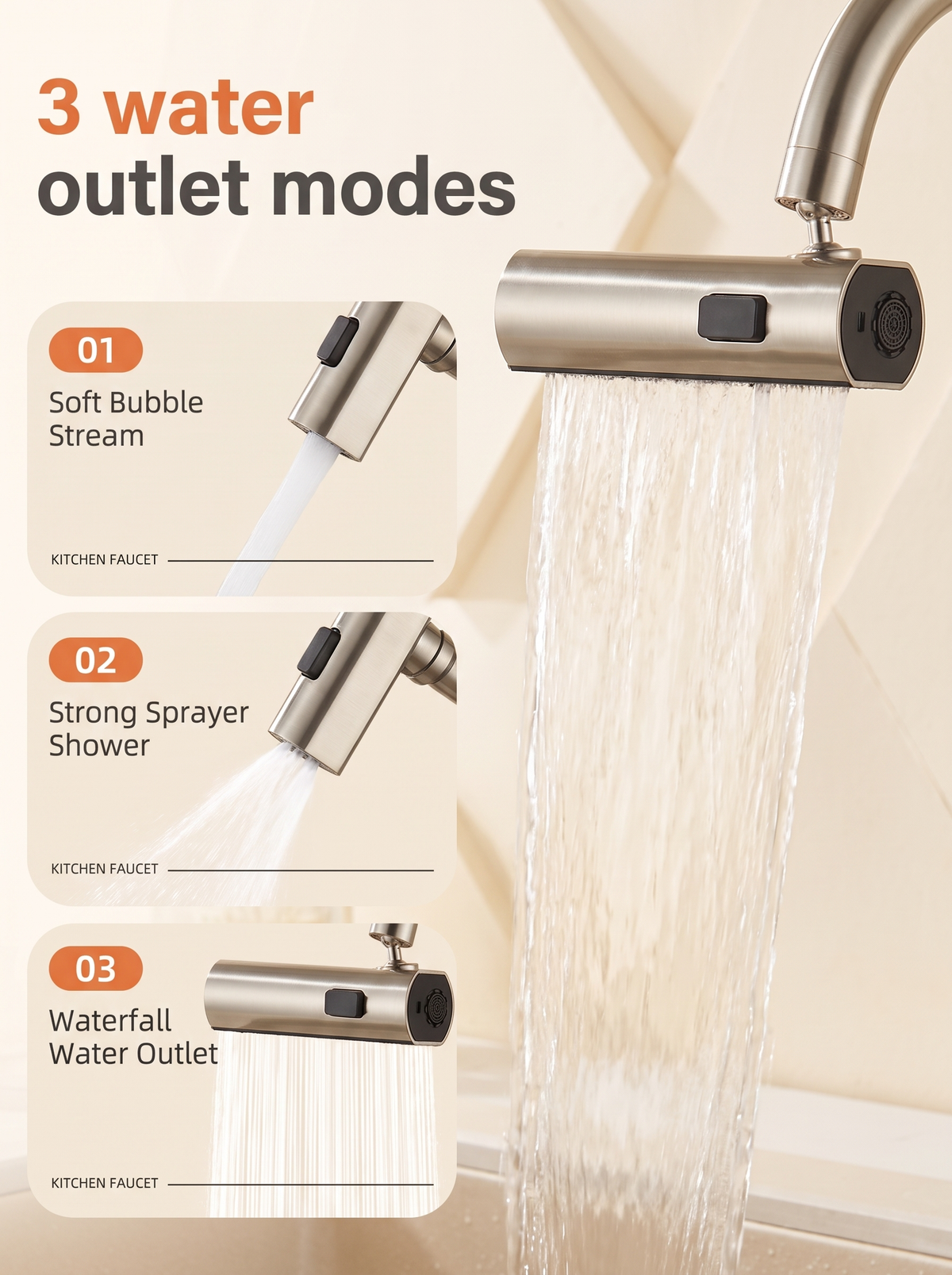 AquaFall 3-in-1 Waterfall Faucet Sprayer Adaptor